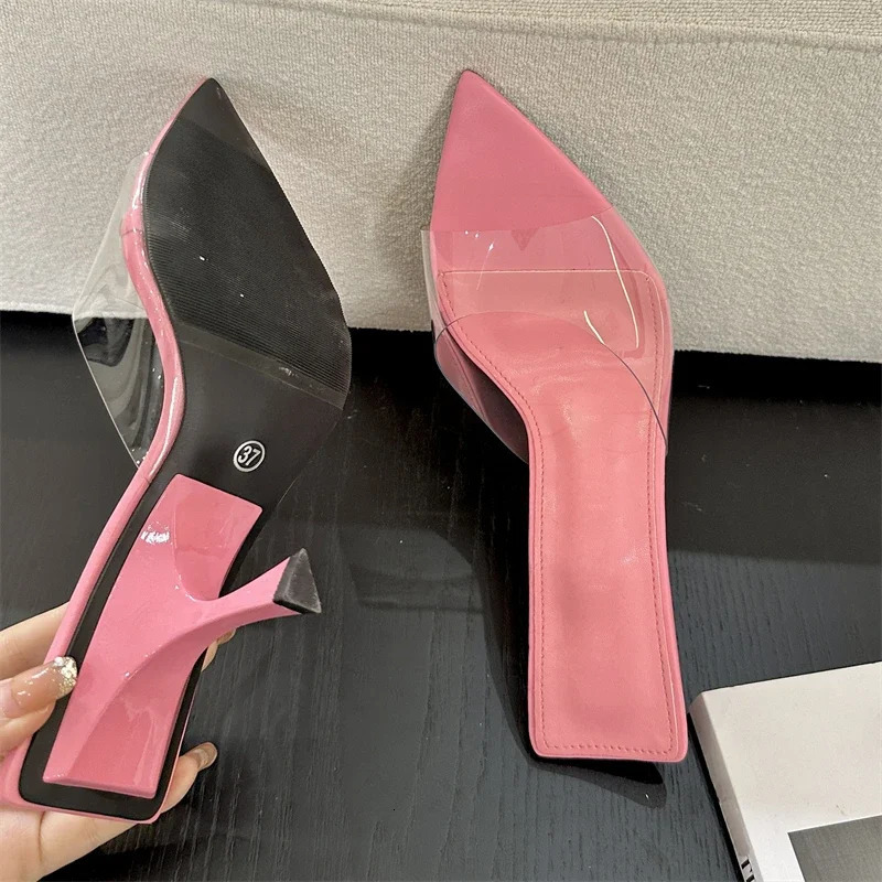 Summer Women Slippers Street Style PVC Transparent High Heels Party Sandals Fashion Pointed Toe Shoes 250107
