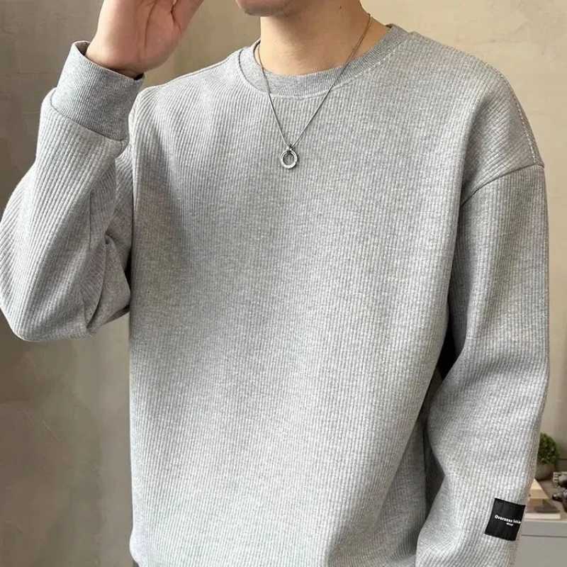 Spring and autumn new fashionable round neck long sleeved solid color sportswear for men loose and casual Korean floral chic top W250108