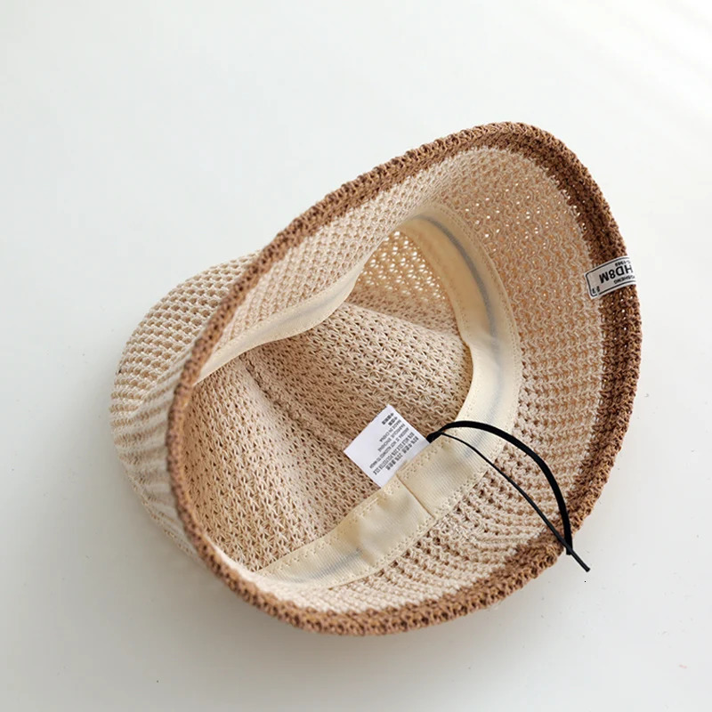 Summer Knitted Bucket Hat Breathable Colorblock Womens Hip Hop Cap Men Foldable Bob Fisherman Hat Outdoor Travel Gorros Panama 250107
