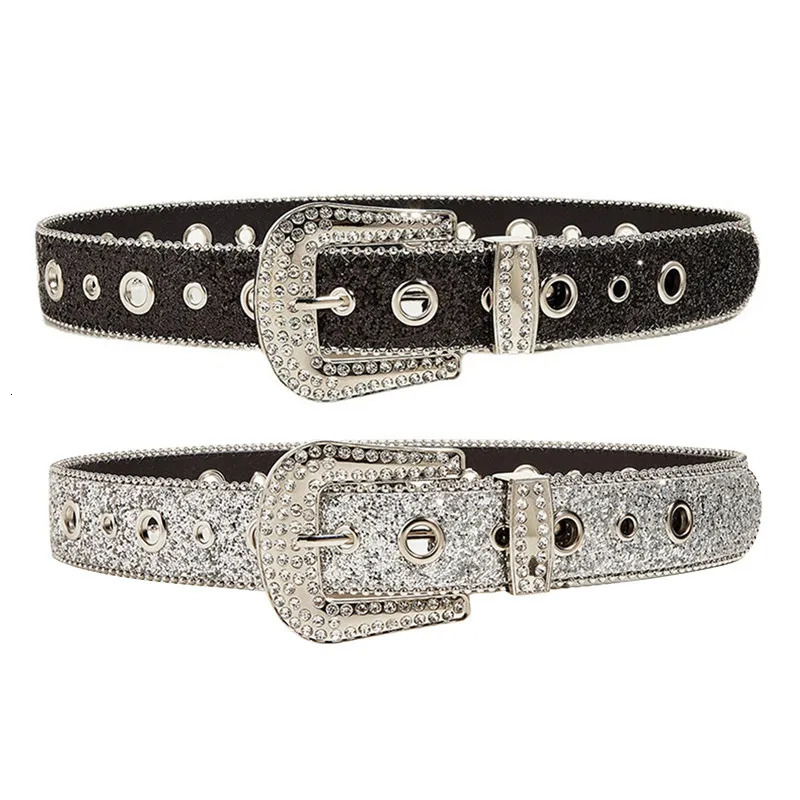 Goth Rhinestone Belts Women PU Leather Strap Rhinestone Belts Western Cow Y2K Fashion Belt For Jeans Dropship Unisex 250107