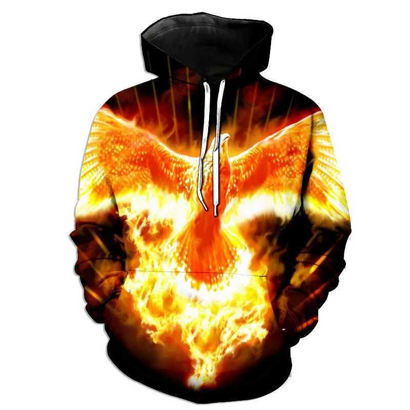 Fashionable Fire Phoenix Bird Hoodie Flame Phenix 3D Printed Mens New Hoodie Street Clothing Zipper Hoodie Sportswear Clothing W250108