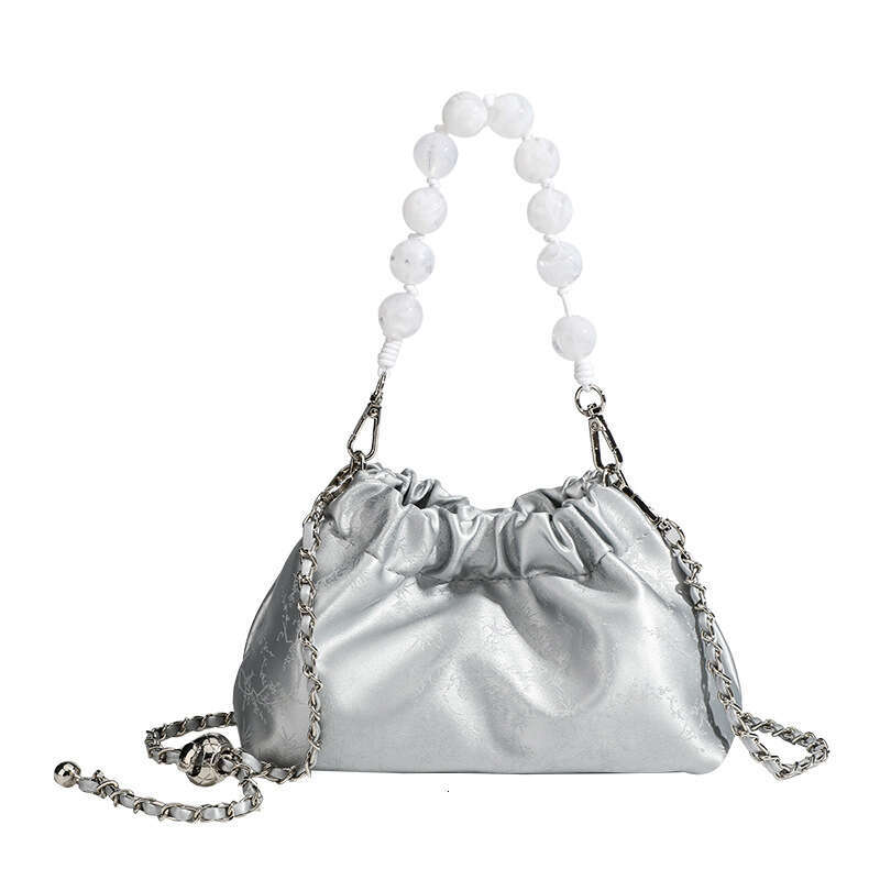 2025 New style Chinese ink painting pleated chain small bag, cloud spring and summer new niche hand-held crossbody bag