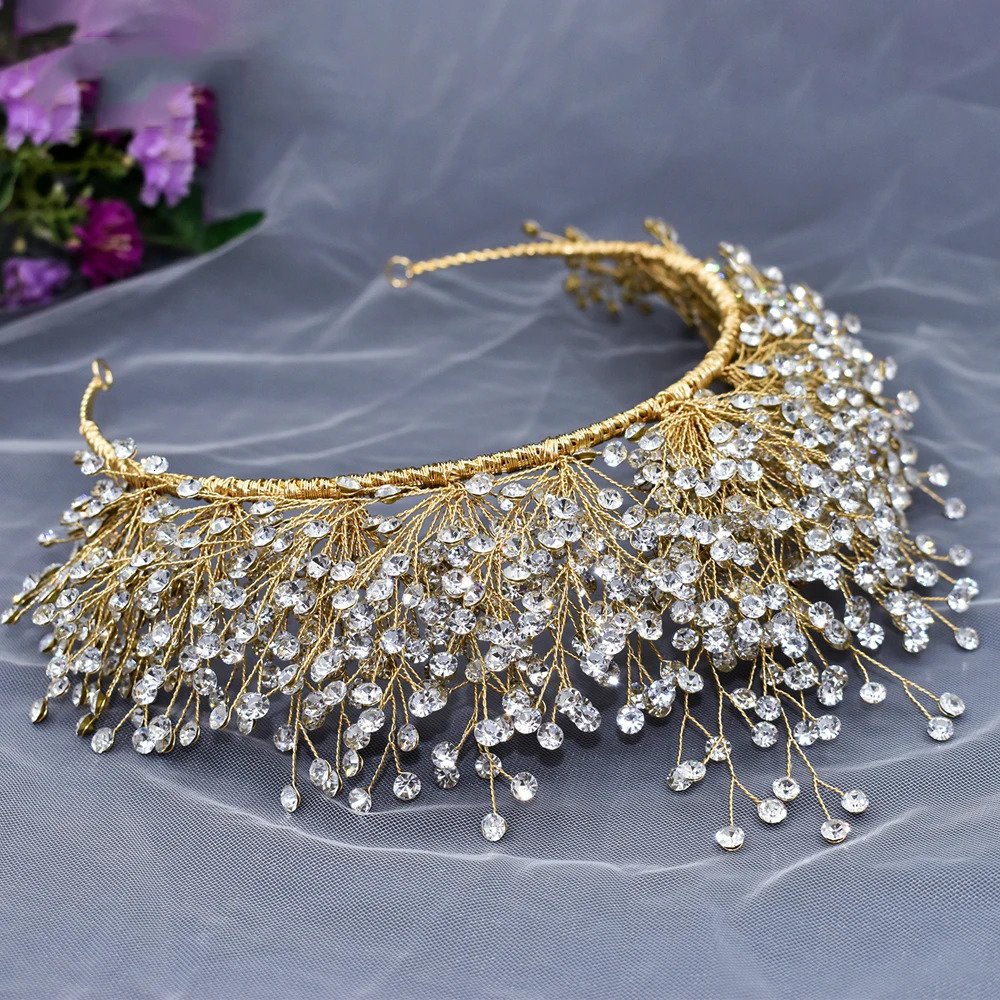 Fashion Bridal Pearl Crystal Headband Women Hair Jewelry Wedding Tiara Gold Hair Accessories Hairbands Flower Headdress Ornament 250107