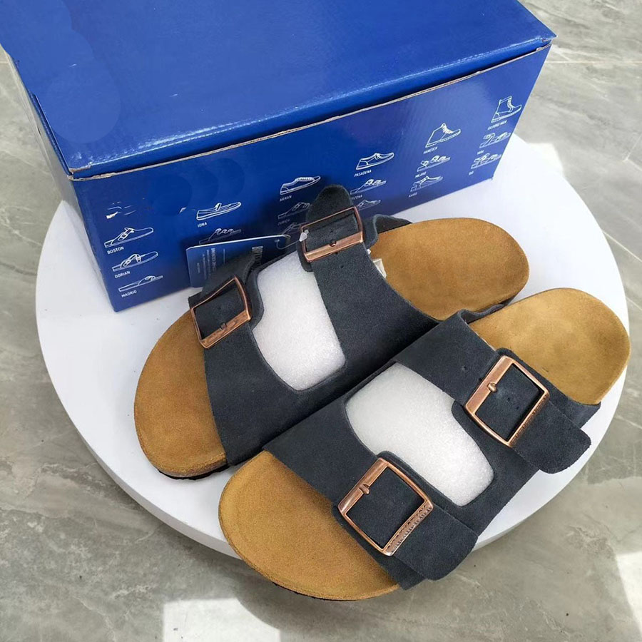 Designer casual shoes pure original eva cork cowhide women's slippers Fashion everything new two-word double buckle cowhide thick sole Boken sandals slippers for men