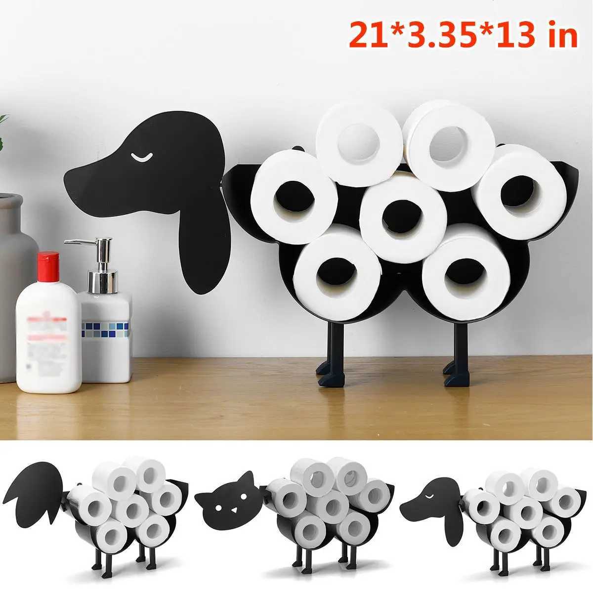 Paper towel rack black sheep cat dog toilet roll paper bathtub iron storage Y250107