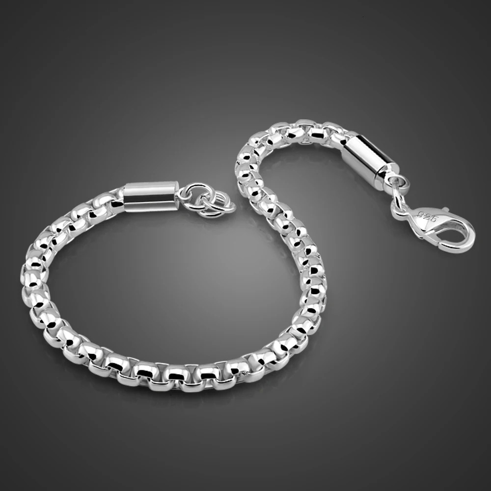 925 Sterling Silver Box Chain Bracelet for Woman Man Hip Hop Punk Silver Color Chain Link Fashion Jewelry Couple Accessories 250107