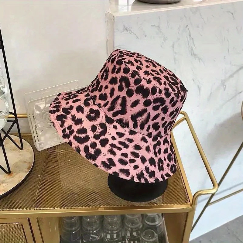 Leopard Print Bucket Hats Reversible Panama Breathable Sun Protection Fisherman Hat For Men Women Summer Sports Hiking Bob Cap 250107