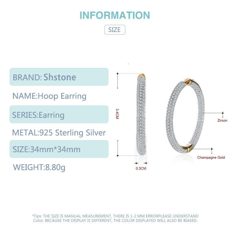 925 Sterling Silver 34mm 18K Gold Zircon Circle Hoop Earrings For Women Fashion Wedding Jewelry250103 - view 7