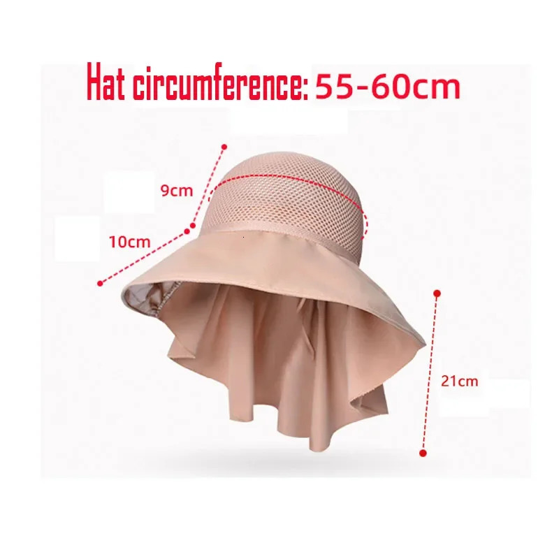 Summer Women Bucket Hat with Shawl Lightweight Breathable Mesh Face Neck Protection Sun Hat Bow Pleat Travel Beach Cap 250107
