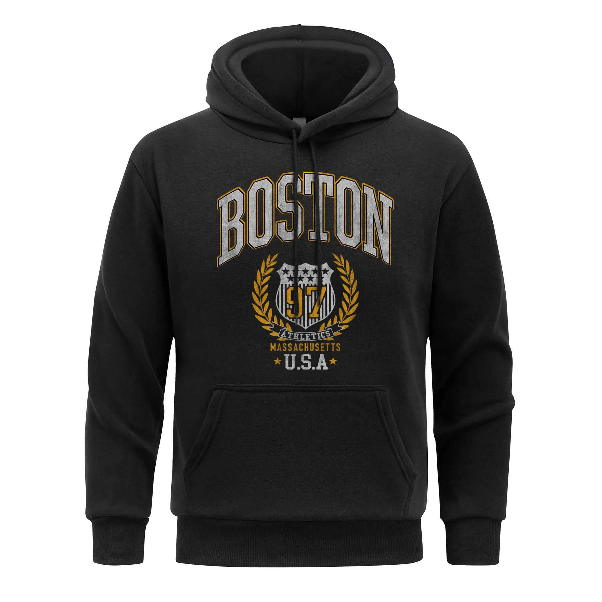 Boston 97 City Letter Mens Hoodie Warm Wool Lining Hoodie Mens Loose Casual Black Hoodie Spring/Autumn Clothing W250108