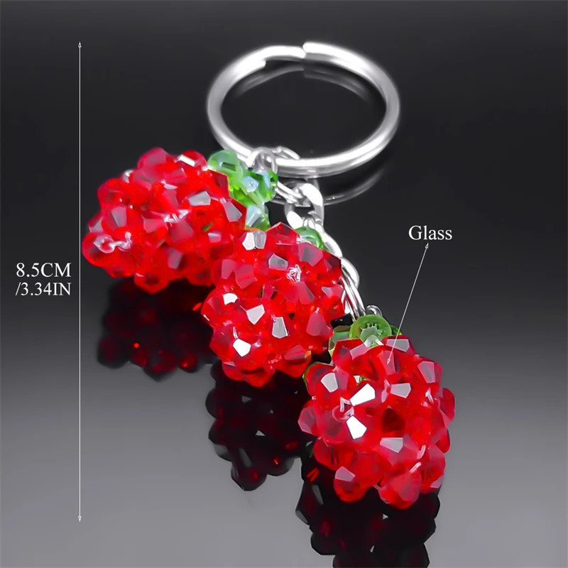 Red Strawberry Crystal Cute Fruit Keychain Stainless Steel Keyring Car Bag Pendant Accessories Friend Jewelry Gift KAAS04 250107