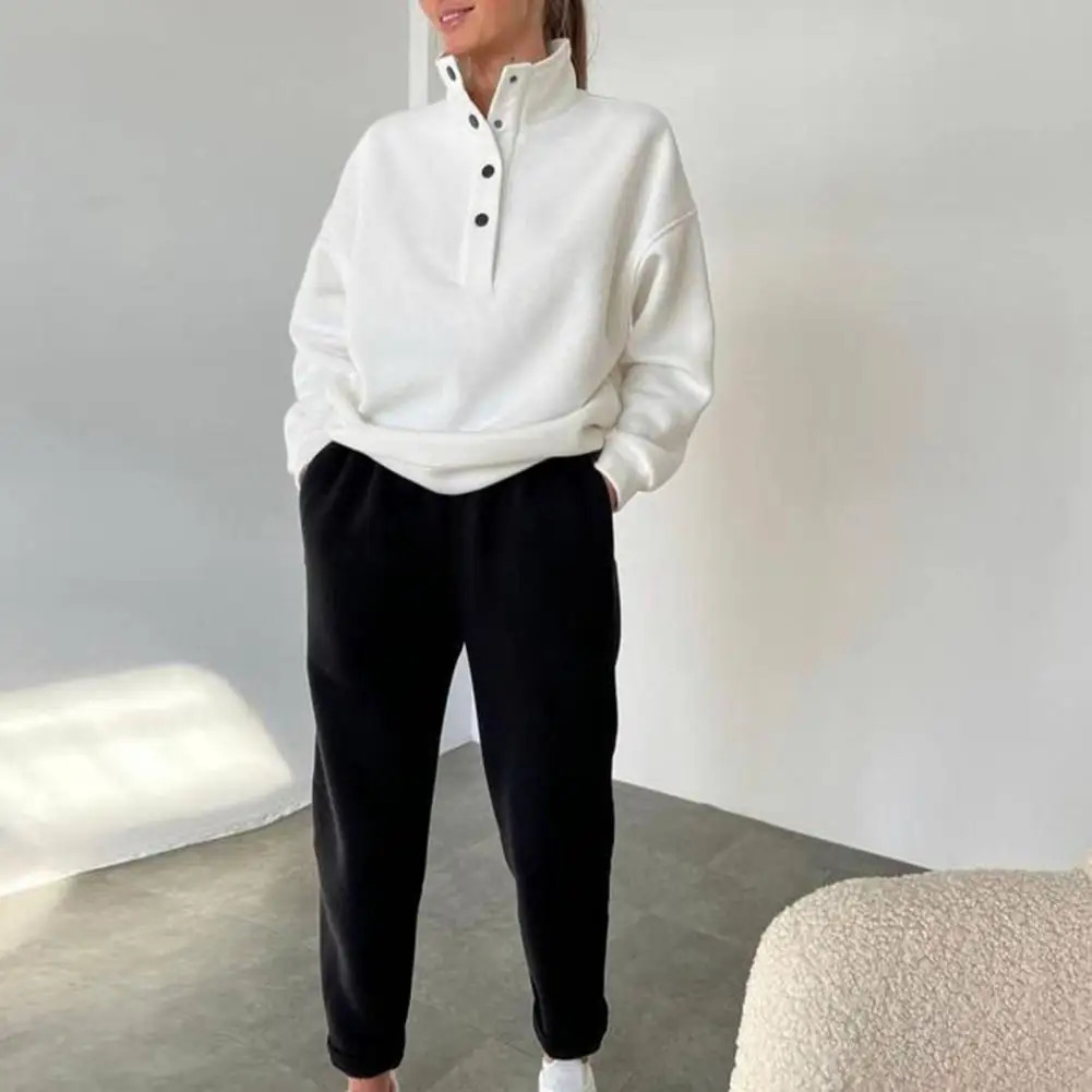 2PcsSet Women Jogging Sweatsuit Autumn Winter Stand Collar Tops Elastic Waist Jogger Pants Casual Gym Fitness Set 250106
