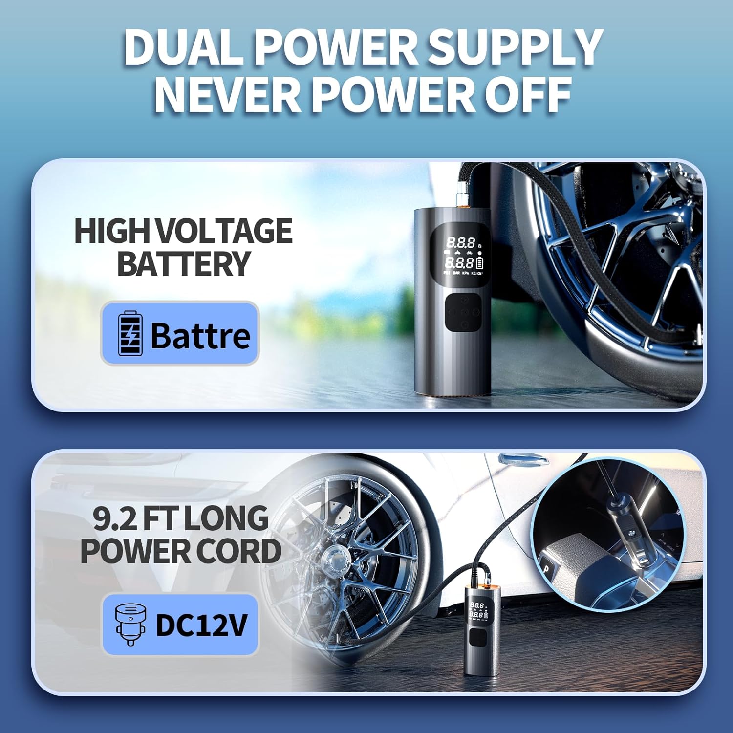 Cordless 16000mAh Air Compressor - 150PSI Smart Tire Pump for Cars, Motorcycles & Bicycles