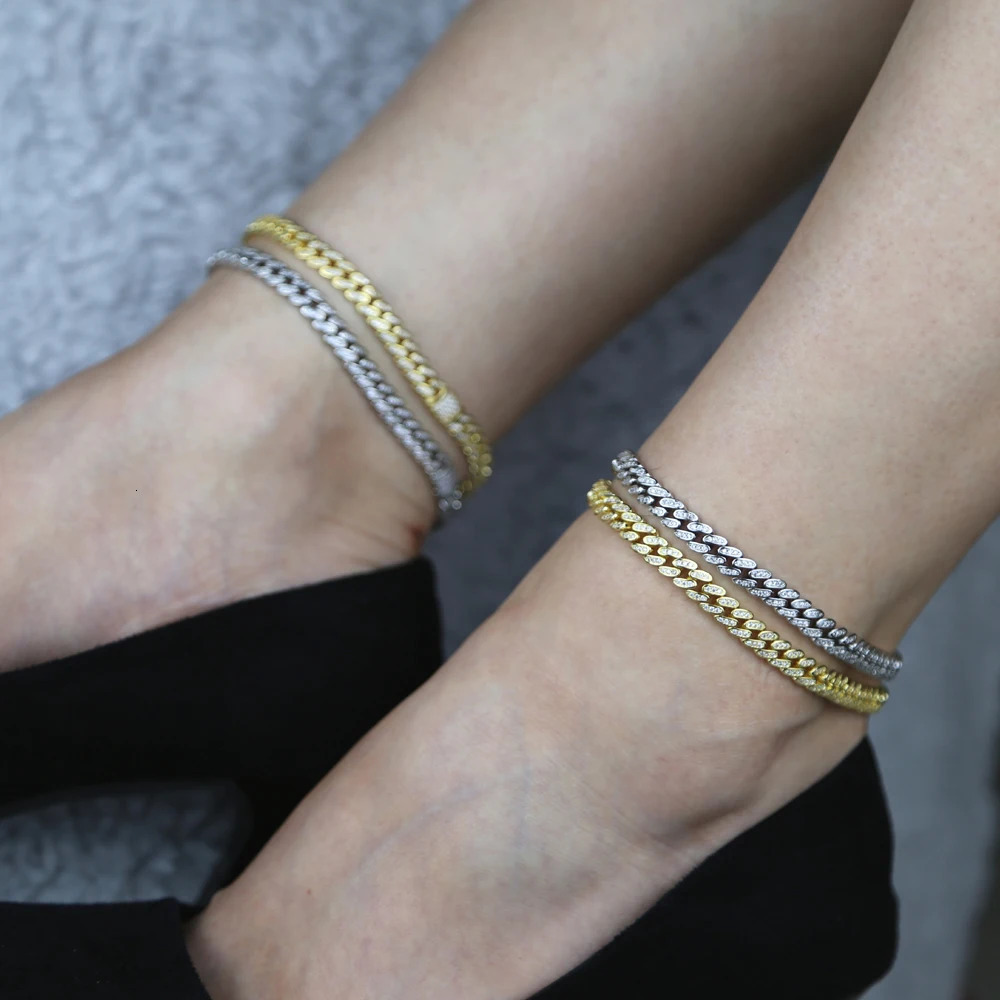 6.5mm Width Iced Out Bling 5A Cubic Zirconia Cuban Link Chain Anklet For Women Summer Beach Thin Foot Chain Anklet 9 10 250107