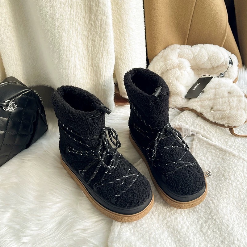 Cow Wool Suede Snow New Women Winter Shoes Warm Fur Comfortable Casual Ankle Boots Female Flats Platform Boot Girls 7504
