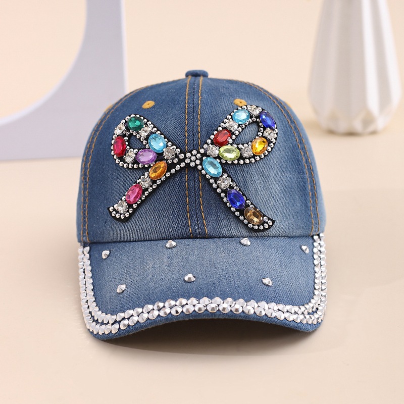 Casual sun hat tide bow can be adjusted to show the face of a small hundred with diamond duck tongue cap female with diamond cowboy baseball cap