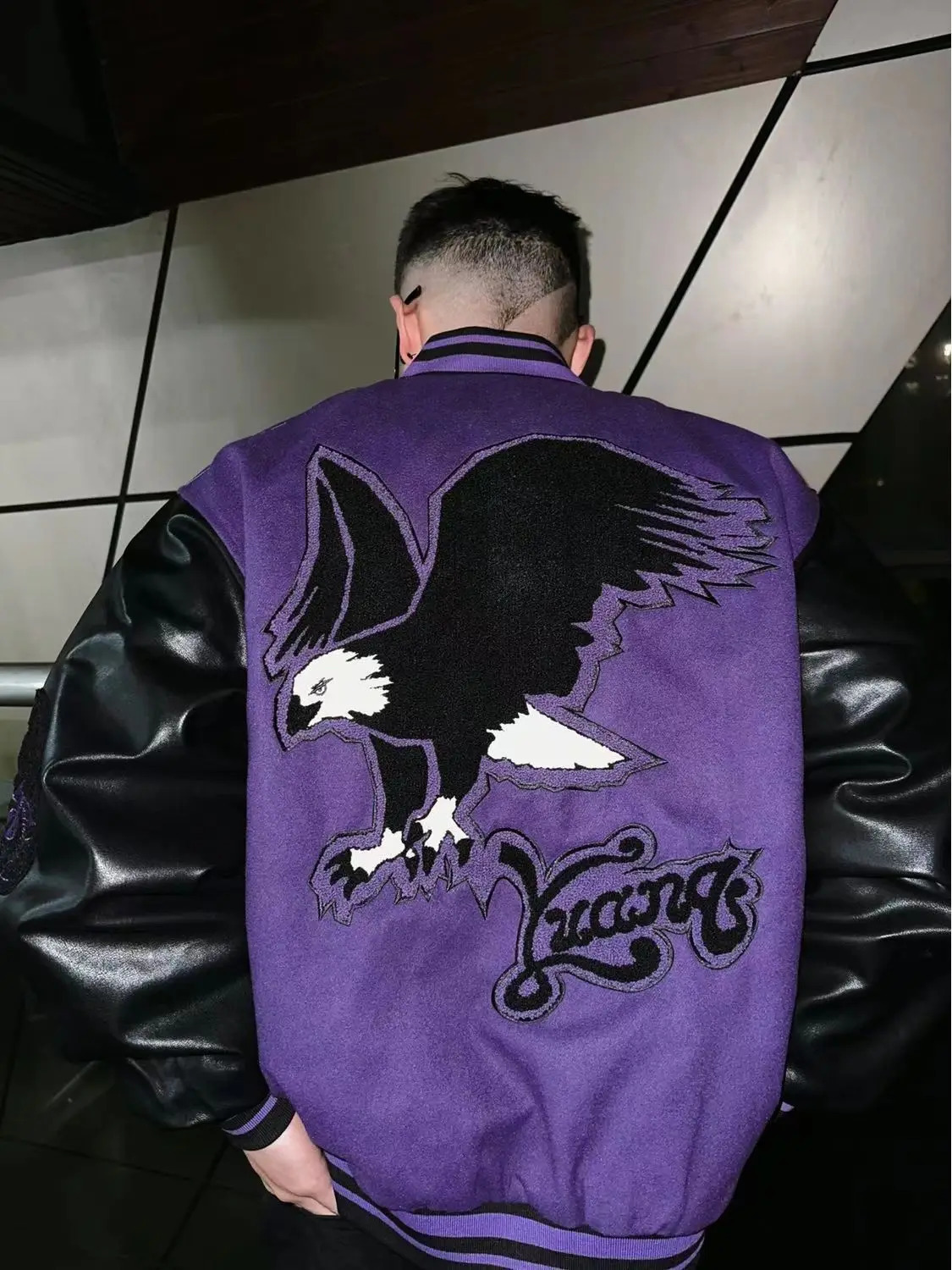 VIntage Varsity Jacket Men Purple Baseball Jackets Embroidery PU Faux Leather Sleeves Spring Autumn Women Bomber Coat 250107