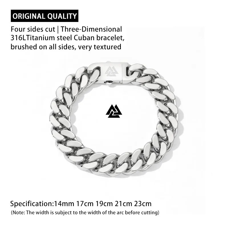 Viking Cast Cuban Chain Mens Bracelet Stainless Steel Fine Polished Chain Four Sides Cut friend Gift Wholesale 250107