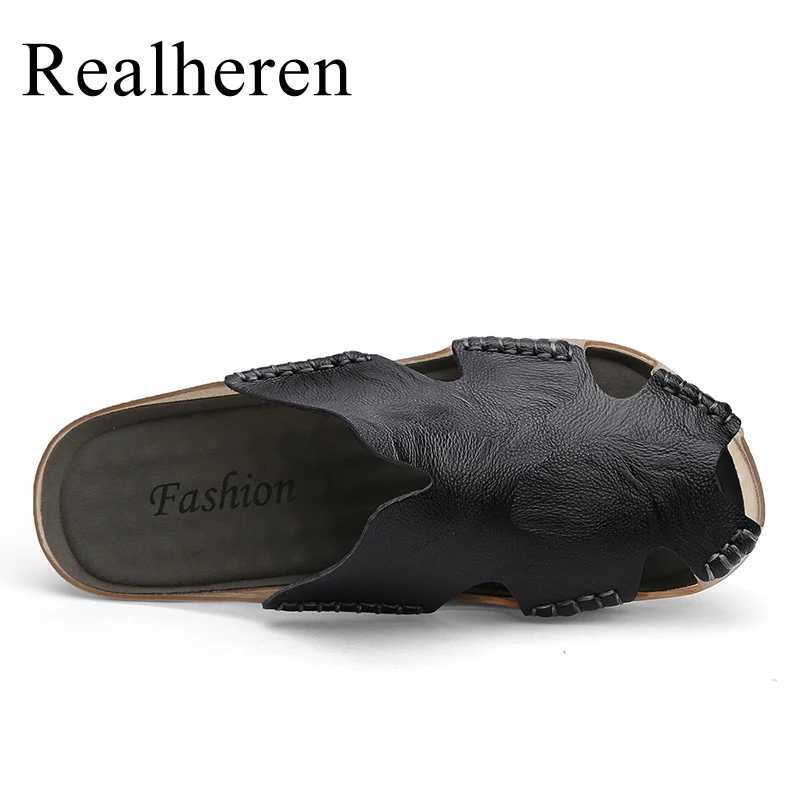 New Arrival Mens leather flat slider outdoor indoor home slider sandals summer shoes large size 47 48 T250108