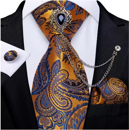Luxury Green Plaid Silk Ties For Men With Handkerchief 8cm Wide Wedding Neck Tie Set Pocket Square Brooch Chain Accessories Gift