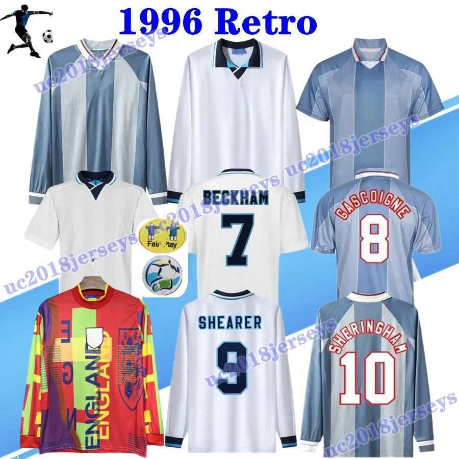 Gascoigne 1996 Retro Soccer Jerseys SHEARER Anaman SOUTHGATE Classic Vintage Sheringham 96 98 Home Away EngLAnds Beckham Football Shirt goalkeeper
