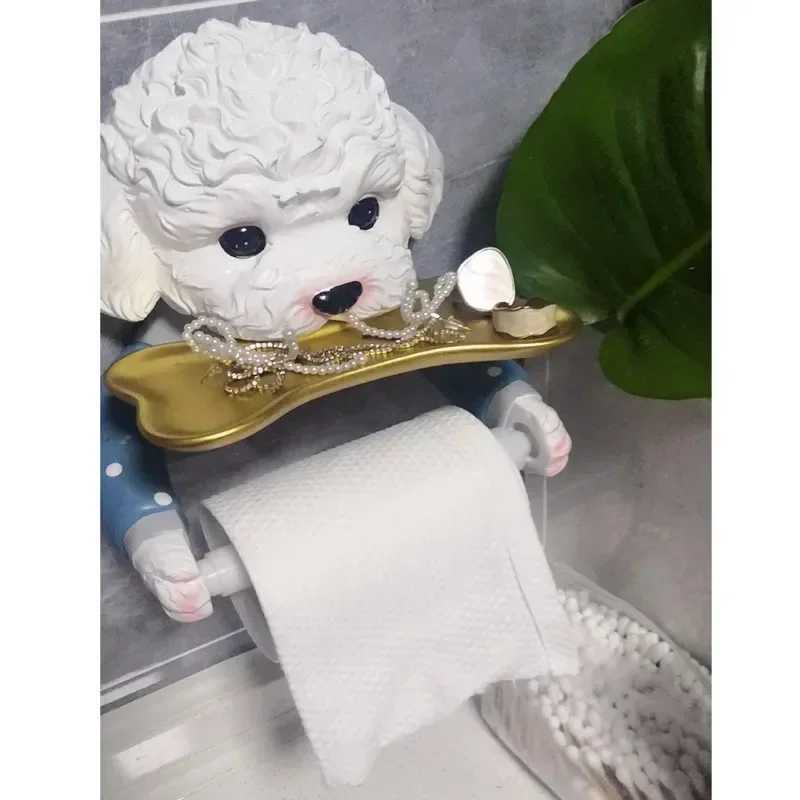Cartoon Teddy Dog Toilet Paper Stand Punch Wall Mounted Toilet Tissue Roll Paper Storage Tray Bathroom Decoration Y250107