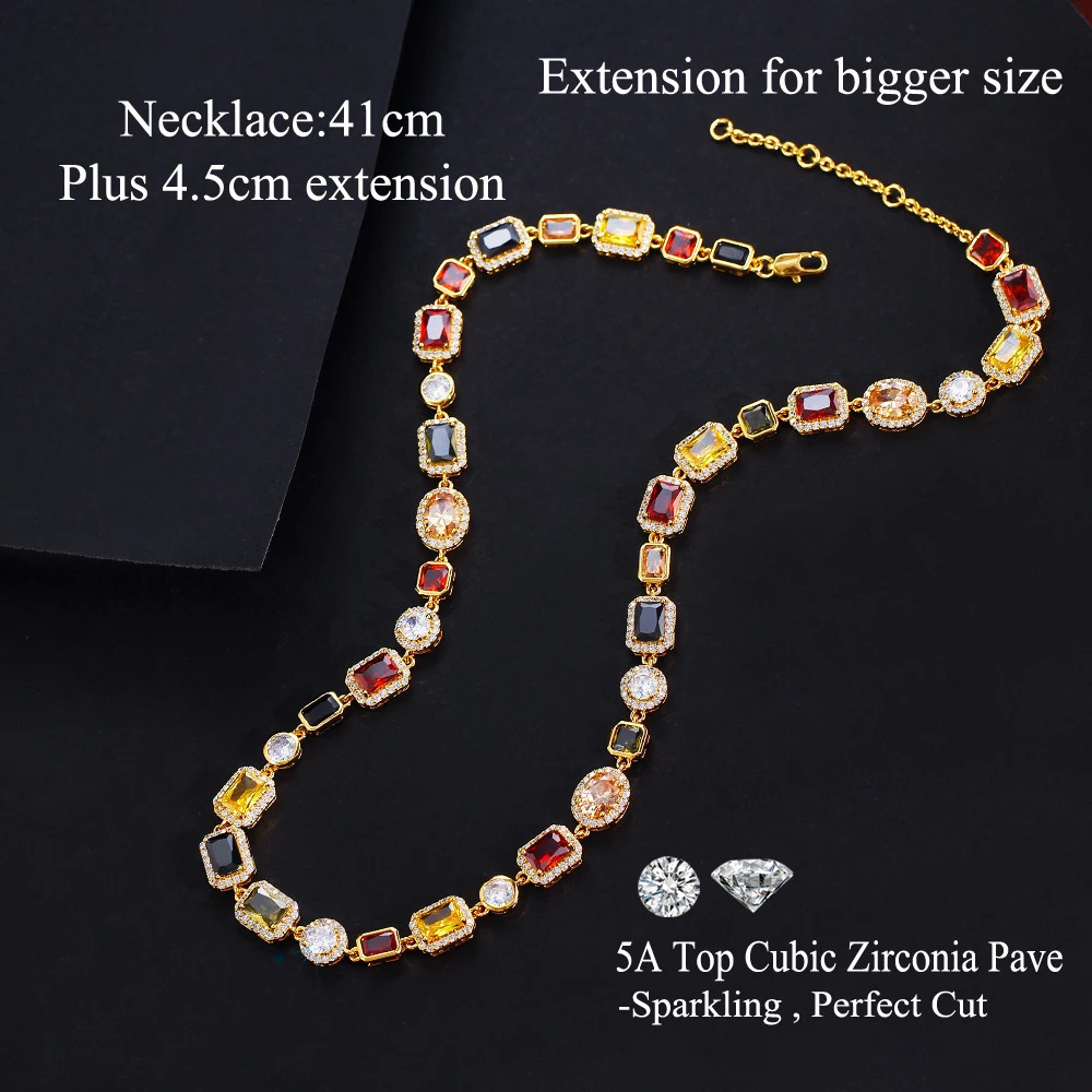 CWWZircons Vibrant Multi Color Cubic Zirconia Irregular Chain Necklace for Women Daily Party Engagement Jewelry Accessory CP130250103