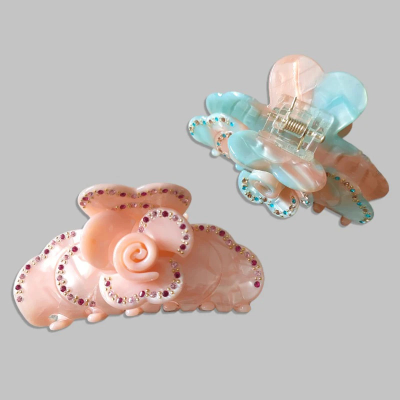 Muweordy French Vintage Flower Acetate Claw Clip Sparkling Color Crab Hair Clip Hair Catches Hair Accessories For Women 250103