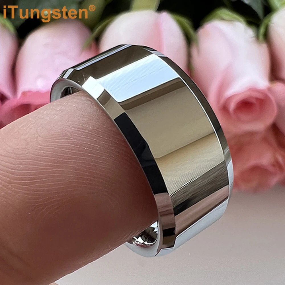 681012MM Men Women Tungsten Carbide Ring Wedding Band Engagement Ring With Shiny Polished Beveled Comfort Fit 250107