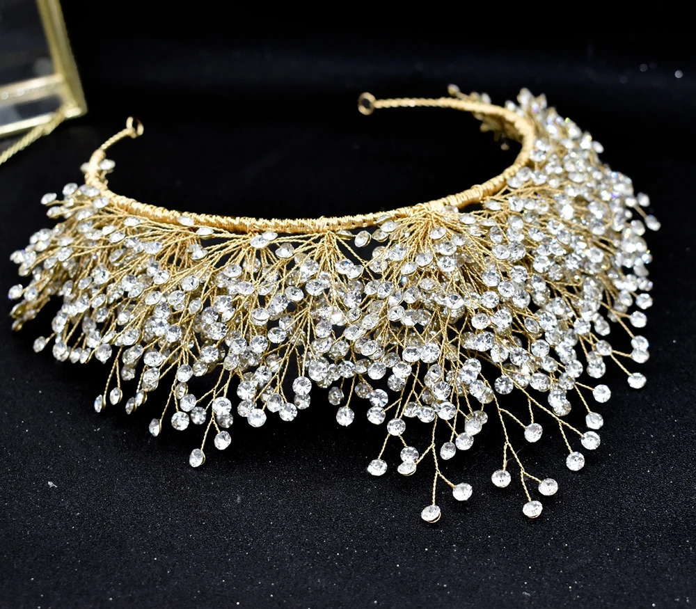 Fashion Bridal Pearl Crystal Headband Women Hair Jewelry Wedding Tiara Gold Hair Accessories Hairbands Flower Headdress Ornament 250107