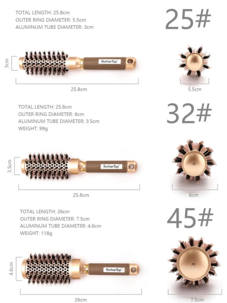 3PCS Salon Hair Comb Set Professional Iron Round Comb Hairdressing Curly Hair Rollers High Temperature Resistance Hair Brush 250106