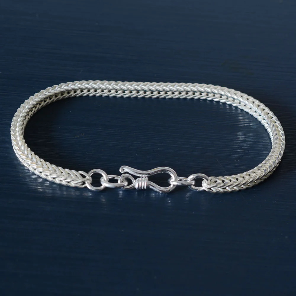 925 Sterling Silver Bracelet Square Fox Tail Chain Bangle for Women and Men Length Includes Clasp 250107