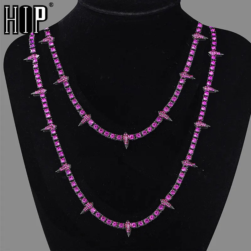 4MM Tennis Chain Purple Dropwater Shape Iced Out Colorful Rhinestones Bling Rapper Necklaces For Men Women Choker Jewelry250103