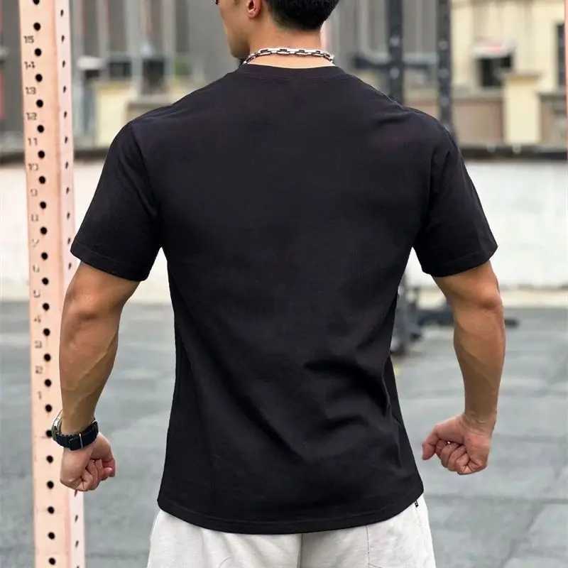Summer New Loose Sky Blue Mens T-shirt Cotton Round Neck Short Sleeve Street Top Casual Mens Wear M250108