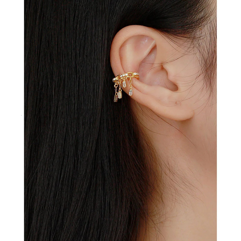 CCFJOYAS 1 PCS 925 Sterling Silver Clip on Earrings for Women French Tassel Zircon Ear Clip Without Piercing Jewelry Accessories 250103