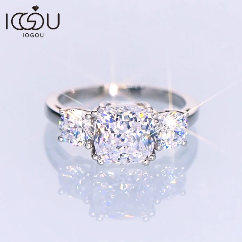 925 Sterling Silver Three Stone Engagement Wedding Ring Cushion Cut 3.5CTW. Promise Band for Women Jewerly 250106