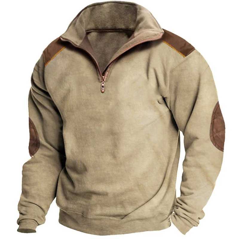 Fashionable retro mens casual half zipper long sleeved sweater street trend station collar top autumn super large hooded T-shirt W250108