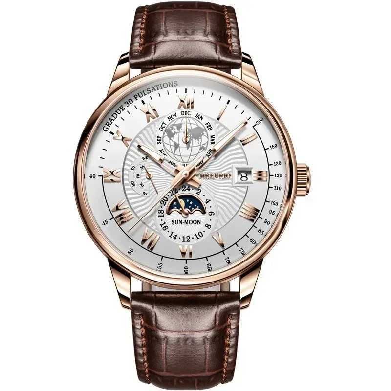 Mens luxury brand fashionable high-end retro quartz leather strap fake three eye fashionable business wristband Y250108