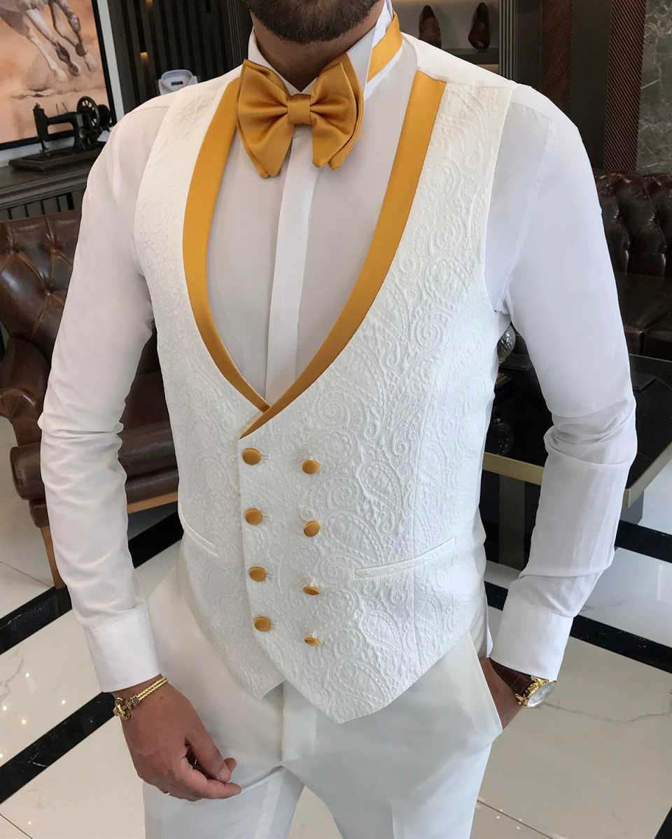 Classic Men Suits 3 Piece Set Jacket Vest Pants Jacquard Wedding Tuxedos Peaked Lapel One Button Party Event Groom suit Customized High Quality