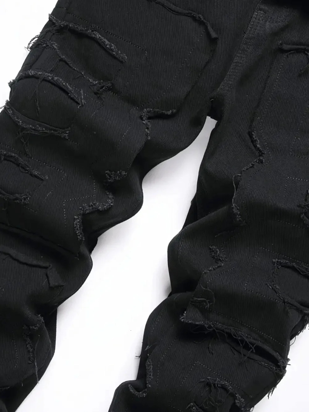 Men Biker Jeans Stylish Stacked Spliced Distressed Loose HipHop Male Motorcycle Straight Casual Denim Pants For Men Trousers 250107