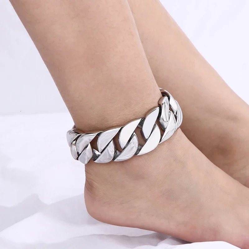 202431MM Punk Gold Color Curb Cuban Anklet Bracelet Women Stainless Steel Biker Bike Chain Anklets Beach Sandals Jewelry 250107