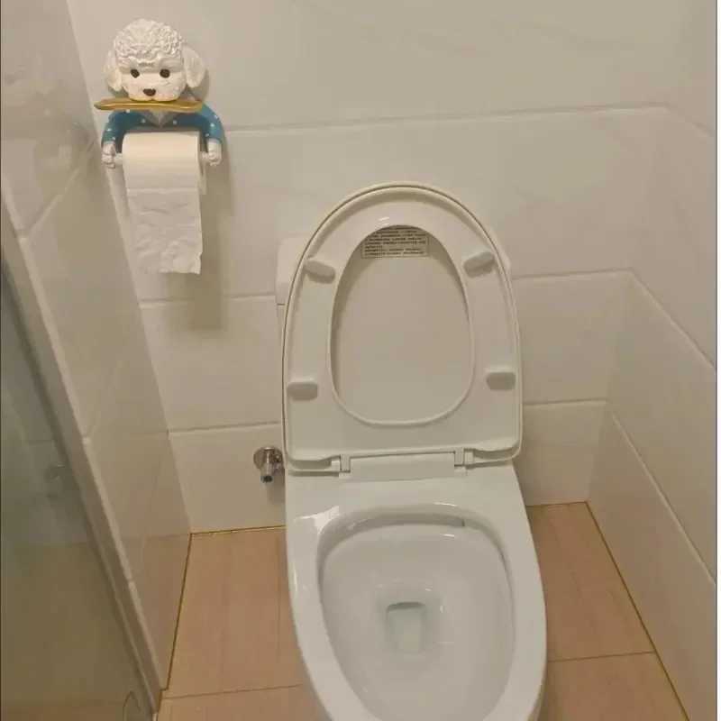 Cartoon Teddy Dog Toilet Paper Stand Punch Wall Mounted Toilet Tissue Roll Paper Storage Tray Bathroom Decoration Y250107
