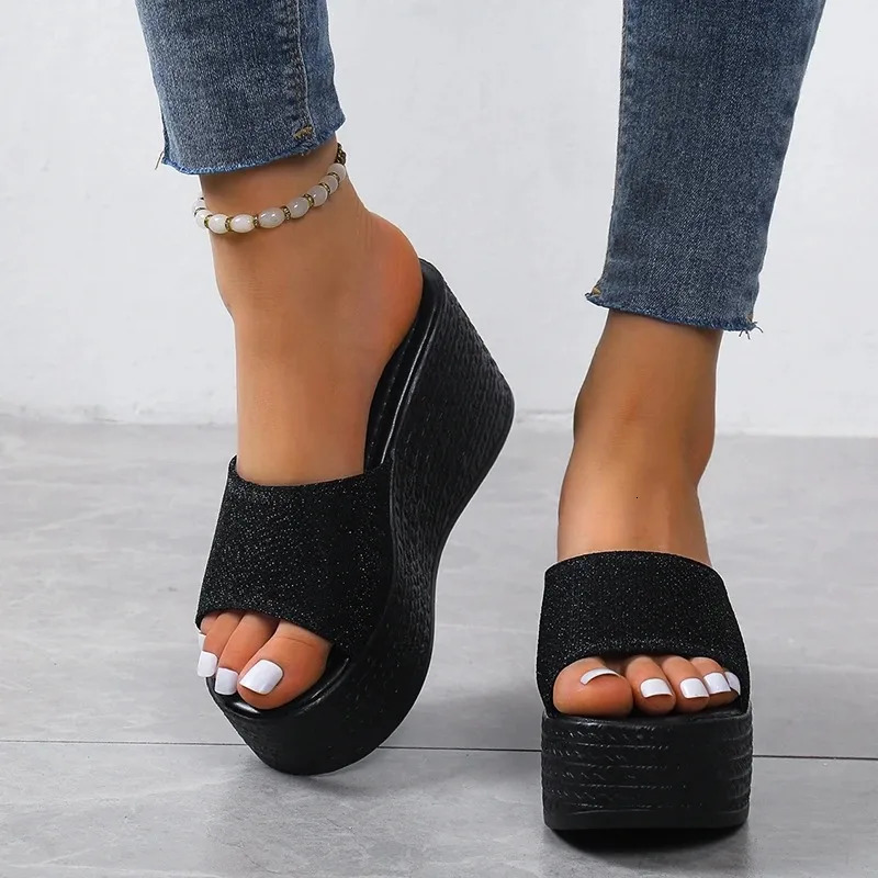 Sandals Summer 2024 Women Slippers Wedges Platform Beach Flip Flops Trend High Heels Ladies Shoes Pumps Thick Slides Mujer 250107
