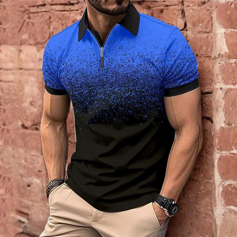 Mens summer fashion color starry zipper Polo shirt Breathable casual T-shirt topXJ250108