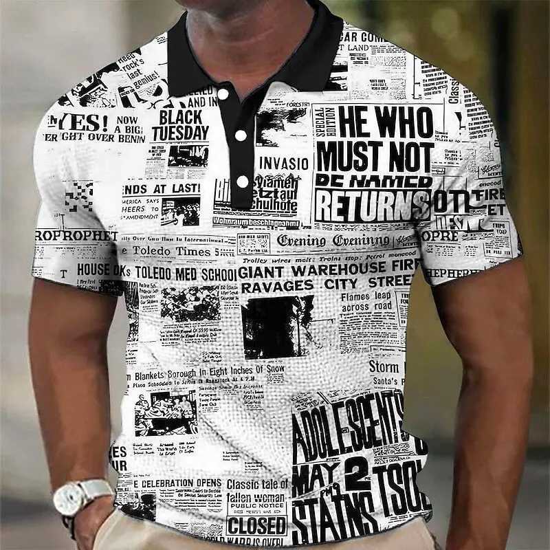 Summer Men Polo Shirt Turn Down Collar Button Tops Short Sleeve Streetwear Letter Print Oversized Design Clothes Polo ShirtsXJ250108