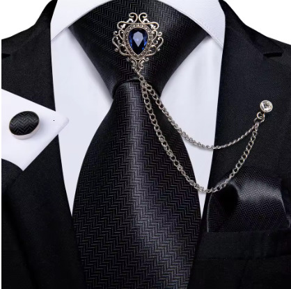 Luxury Green Plaid Silk Ties For Men With Handkerchief 8cm Wide Wedding Neck Tie Set Pocket Square Brooch Chain Accessories Gift
