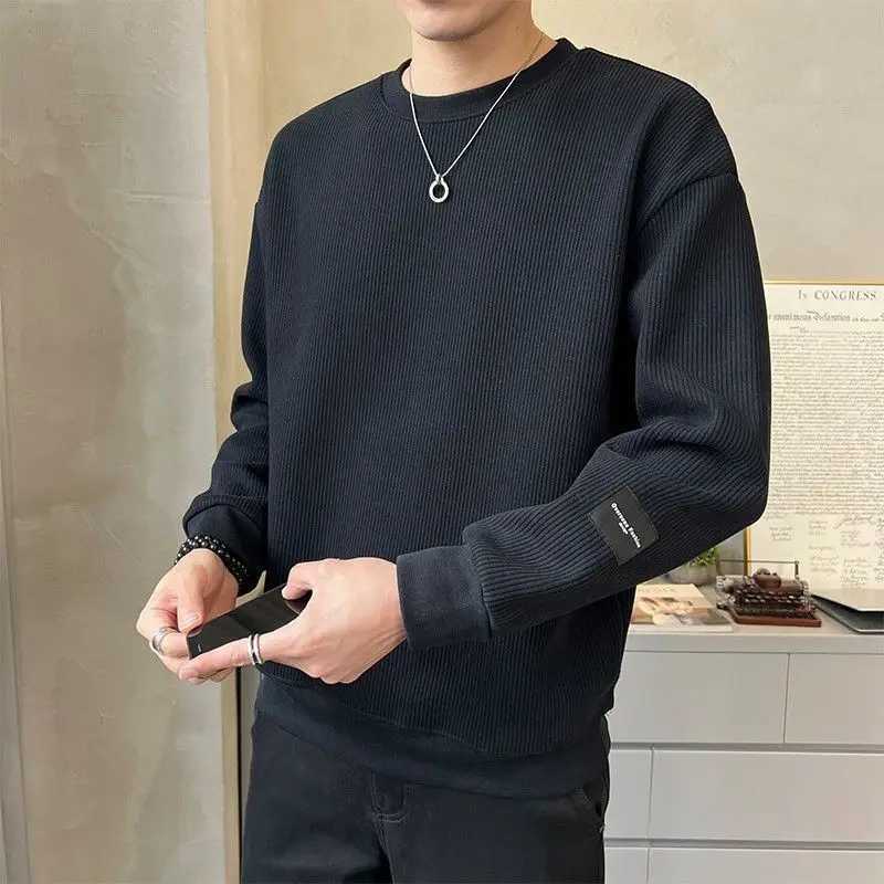 Spring and autumn new fashionable round neck long sleeved solid color sportswear for men loose and casual Korean floral chic top W250108