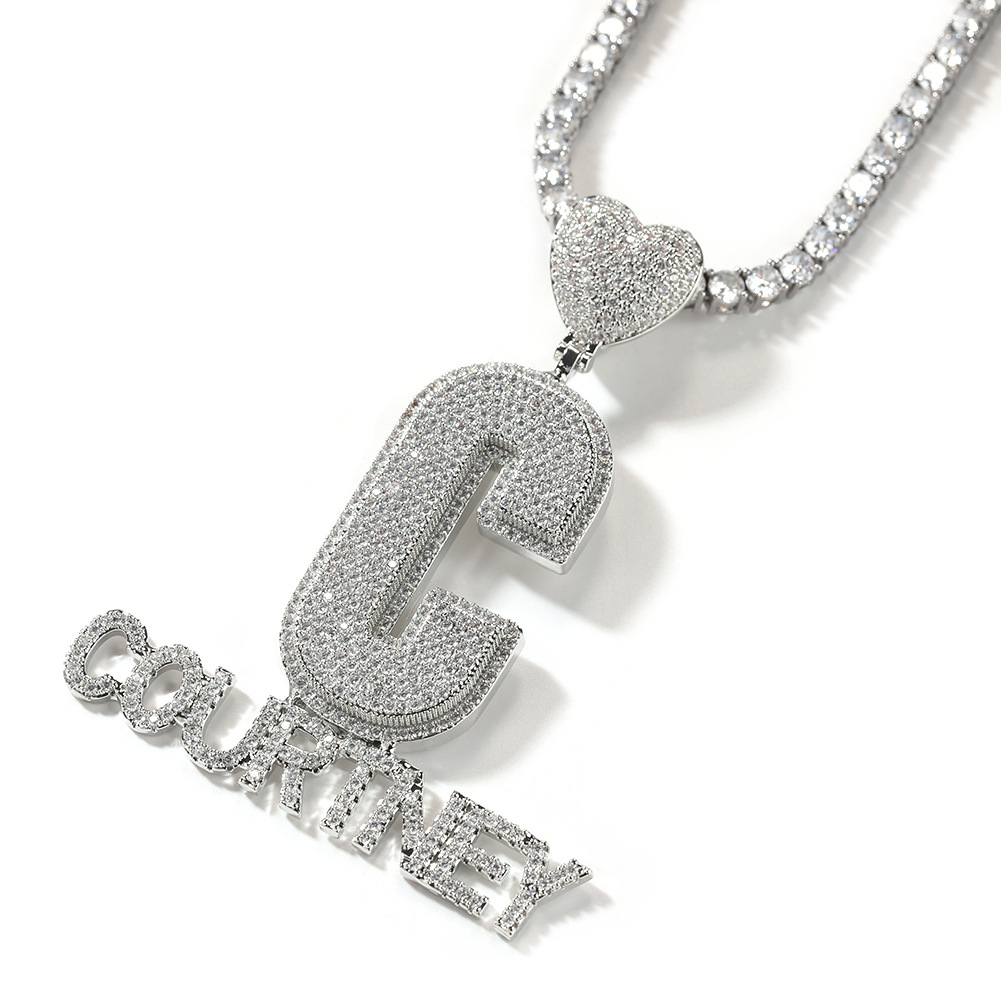 Hip Hop Love Heart A-Z Large Letters Pendant Mens Necklace Full Zircon Jewelry