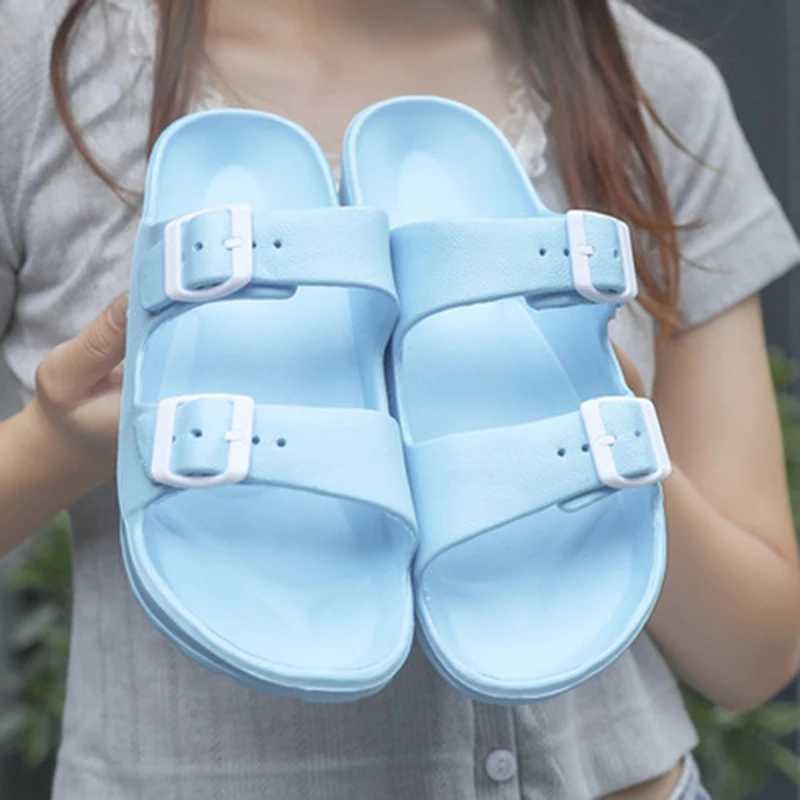 New Arrival Hot selling fashionable double button thick soft bottom platform slider womens open sole flip outdoor beach slider flat sandals T250108