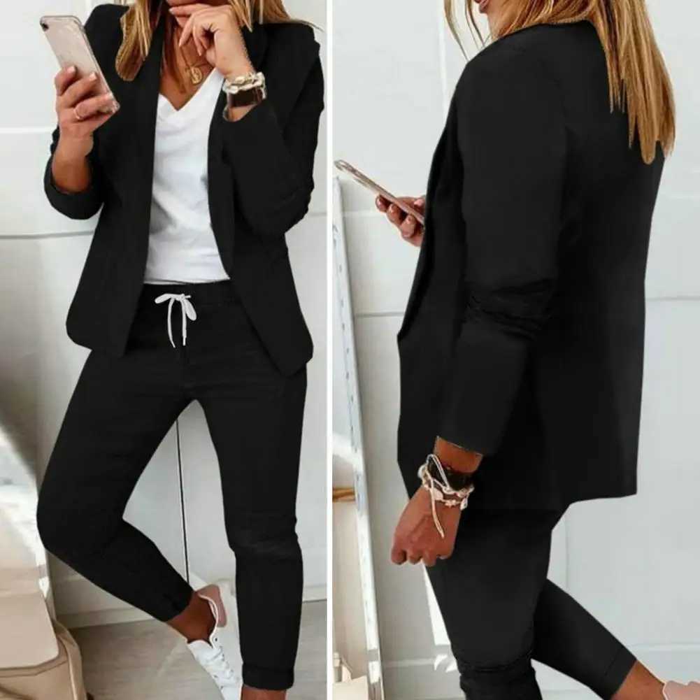 Flat patchwork slim fit jacket jacket casual wide leg pants two-piece Ele womens pants summer office set business set W250108